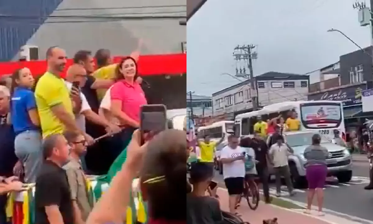 Bolsonaro, Michelle, Eduardo e Rosana Valle em carreata fracassada em Santos. Foto: reprodução