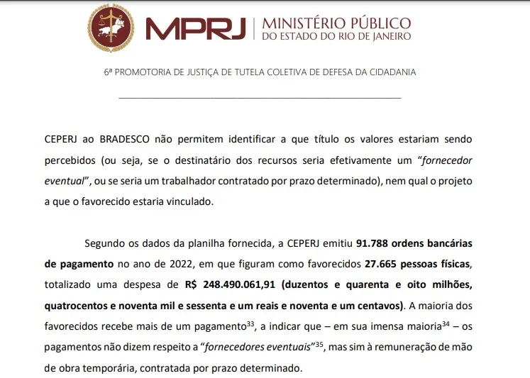 Contratações ilegais foram realizadas para beneficiar milhares de aliados de Cládio Castro (PL) – entre eles, está Lais Jordy (crédito: MP-RJ)
