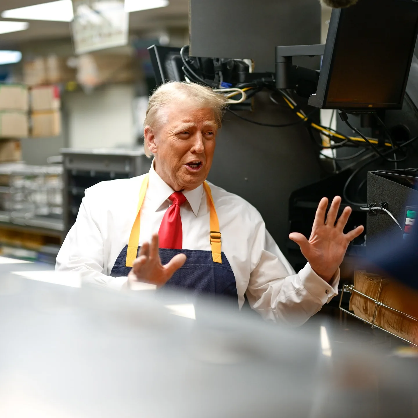 Pensilvania USA 20/10/2024- Donald Trump, em campanha para a presidencia dos Estados Unidos passou o dia fritando batatas em uma unidade do McDonald's na Pensilvânia. foto RS/via Fotos Publicas