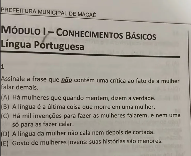 Questões de concurso de Macaé são anuladas por conteúdo machista | Diário Carioca