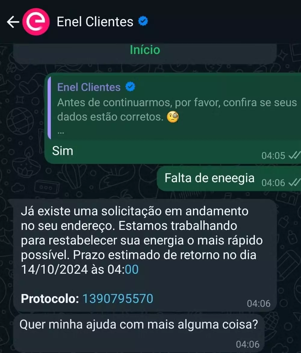 Mensagem que a Enel enviou aos clientes – Reprodução/g1