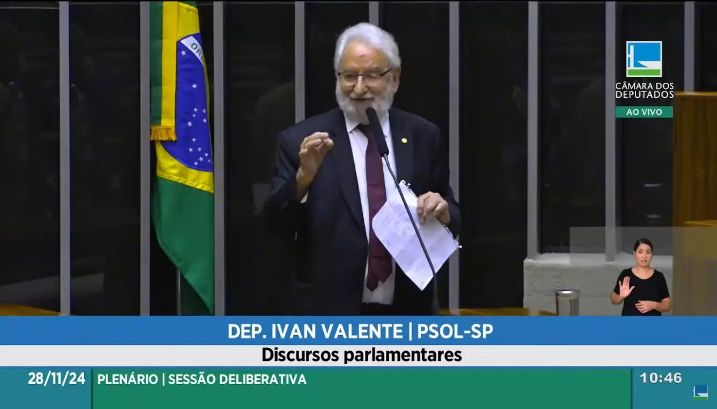 O deputado federal Ivan Valente (PSOL-SP) durante discurso na Câmara nesta sexta (28). Foto: Reprodução