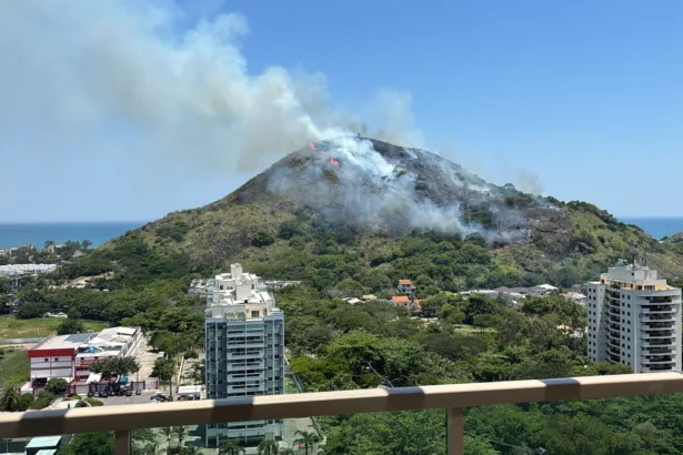 Incêndio atinge vegetação no Parque de Grumari, no Recreio. Bombeiros atuam para conter as chamas. Local próximo à Praia da Macumba