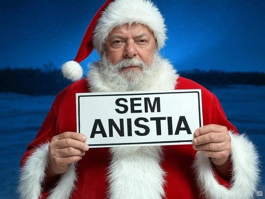 Presidente Lula em imagem viralizada com mensagem "Sem Anistia"