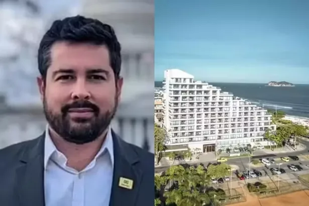 O bolsonarista Paulo Figueiredo e o LHS Hotel, ex-Trump Hotel. Foto: Reprodução