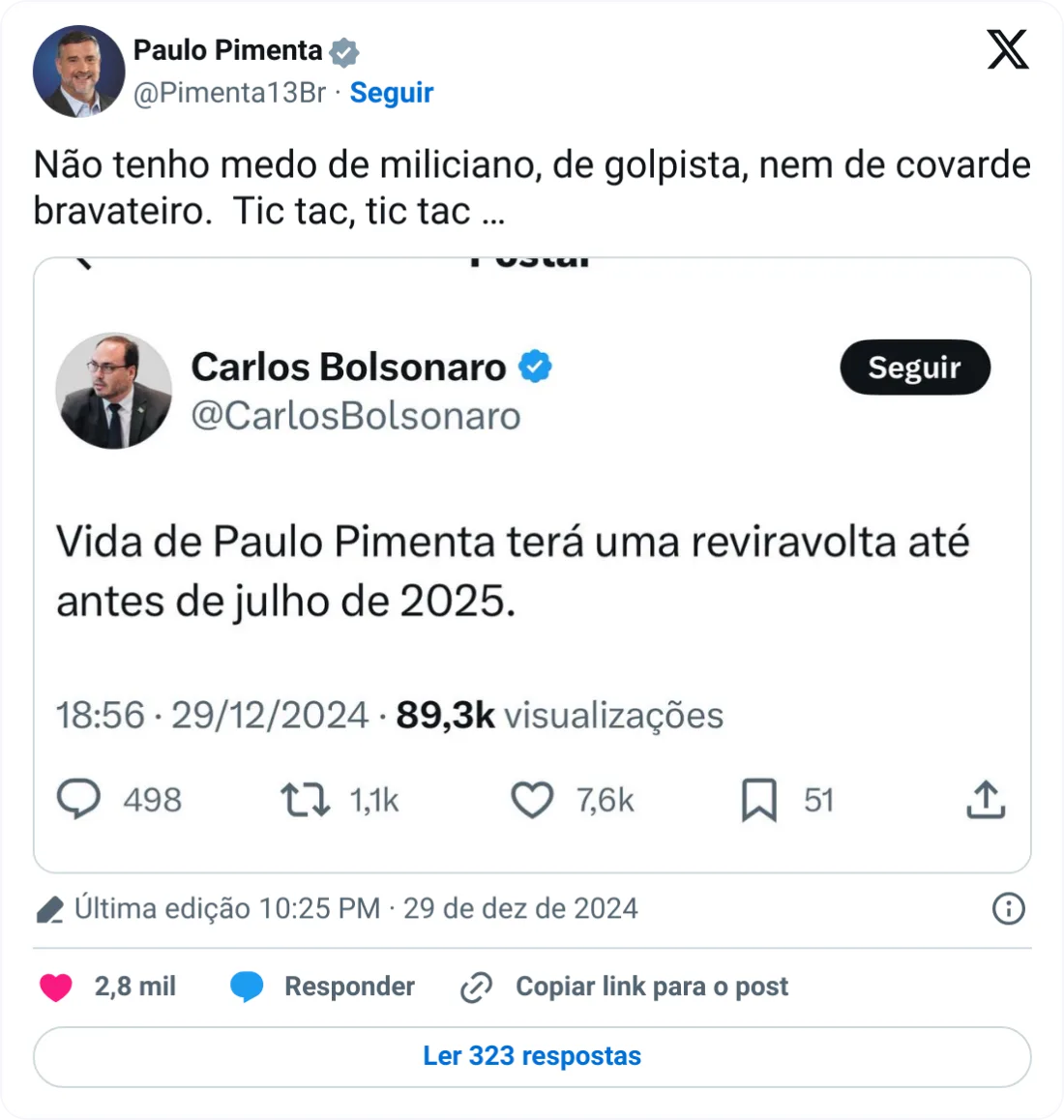 Carlos Bolsonaro ameaça Paulo Pimenta no X; ministro reage chamando-o de miliciano. Entenda os desdobramentos e a polêmica política.