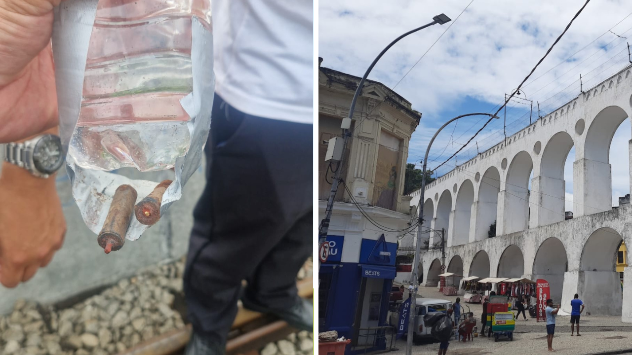 Bomba caseira encontrada nos Arcos da Lapa, Rio de Janeiro. Esquadrão antibombas age rápido. Investigação em andamento para identificar responsáveis.