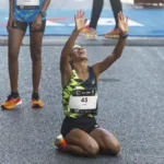 A brasileira Núbia de Oliveira chega na terceira posição na disputa da 99ª Corrida Internacional da São Silvestre. Foto: Paulo Pinto/Agência Brasil