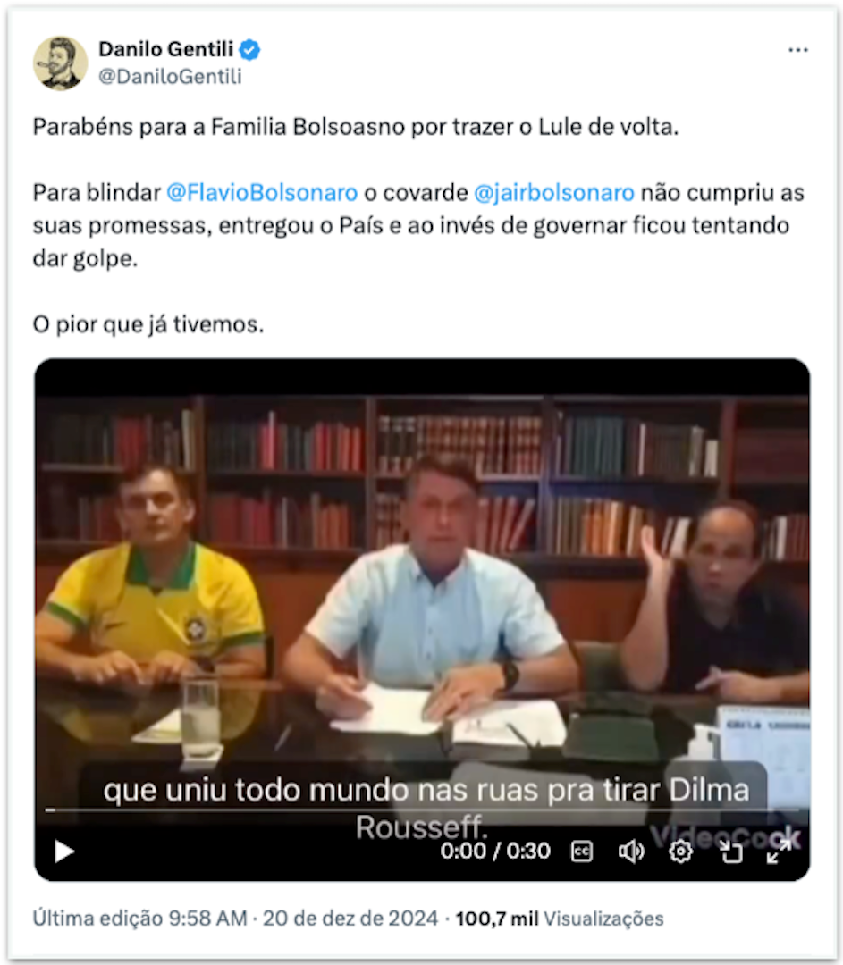 Danilo Gentili critica Bolsonaro como “pior presidente”. Apresentador aponta falhas no governo e culpa ex-presidente pelo retorno de Lula