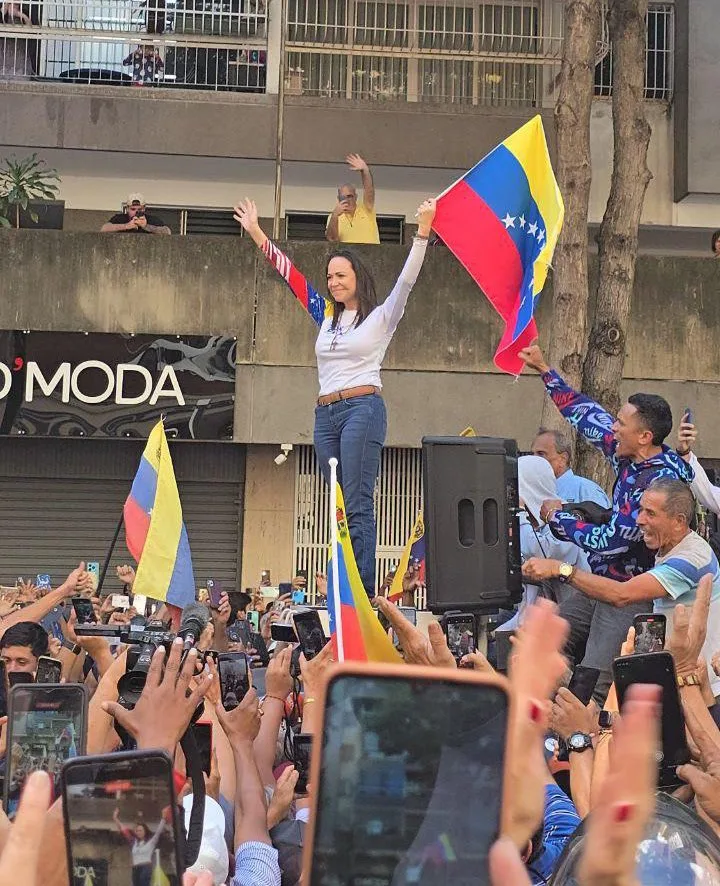 Caracas/Venezuela - 09/01/2025 - Líder da oposição Maria Corina Machado faz discurso na Venezuela é detida e depois grava video dizendo que está livre. Foto: RS/Fotos Públicas