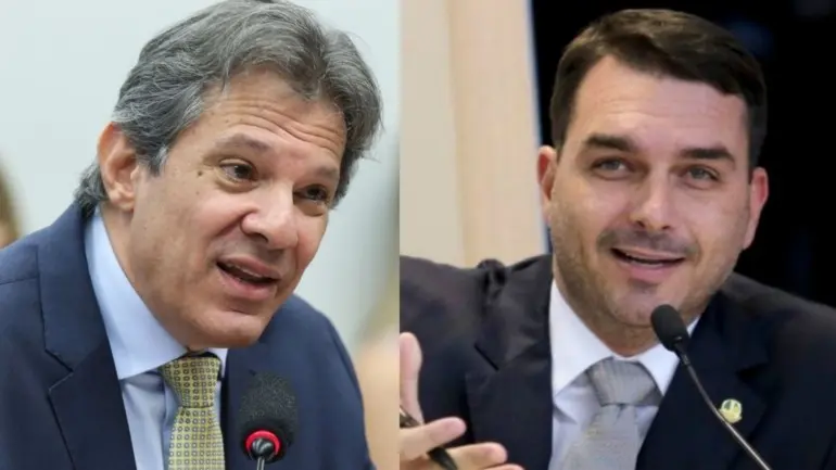 O ministro da Fazenda, Fernando Haddad, e o senador Flávio Bolsonaro (PL-RJ). Foto: reprodução