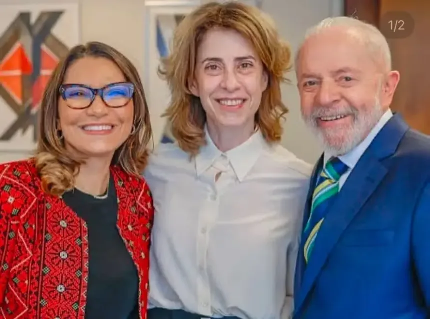 O presidente Lula e a primeira-dama Janja da Silva durante encontro com a atriz Fernanda Torres – Foto: Reprodução