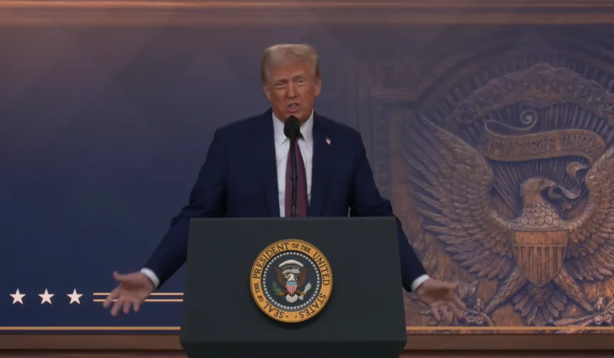 Donald Trump participa da Conferência do World Economic Fórum 2025 de forma online. Foto: @WhiteHouse