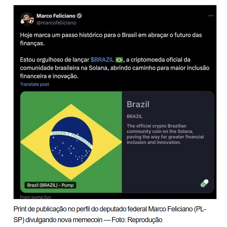 Golpe com criptomoeda $BRAZIL divulgada em perfil de deputado bolsonarista rende US$ 1,3 milhão a um investidor e lesa milhares | Diário Carioca