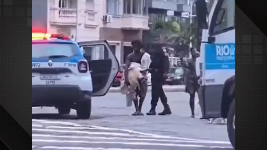 PM impediu homem de levar tartaruga da Praia do Flamengo. Foto: Reprodução de vídeo