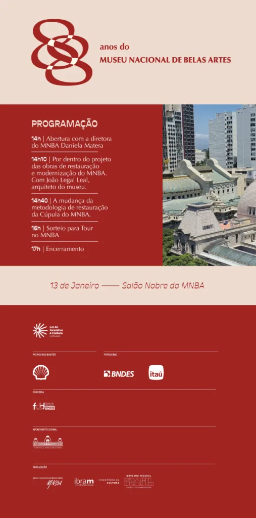 O Museu Nacional de Belas Artes celebra 88 anos dia 13 de janeiro, com varios eventos
